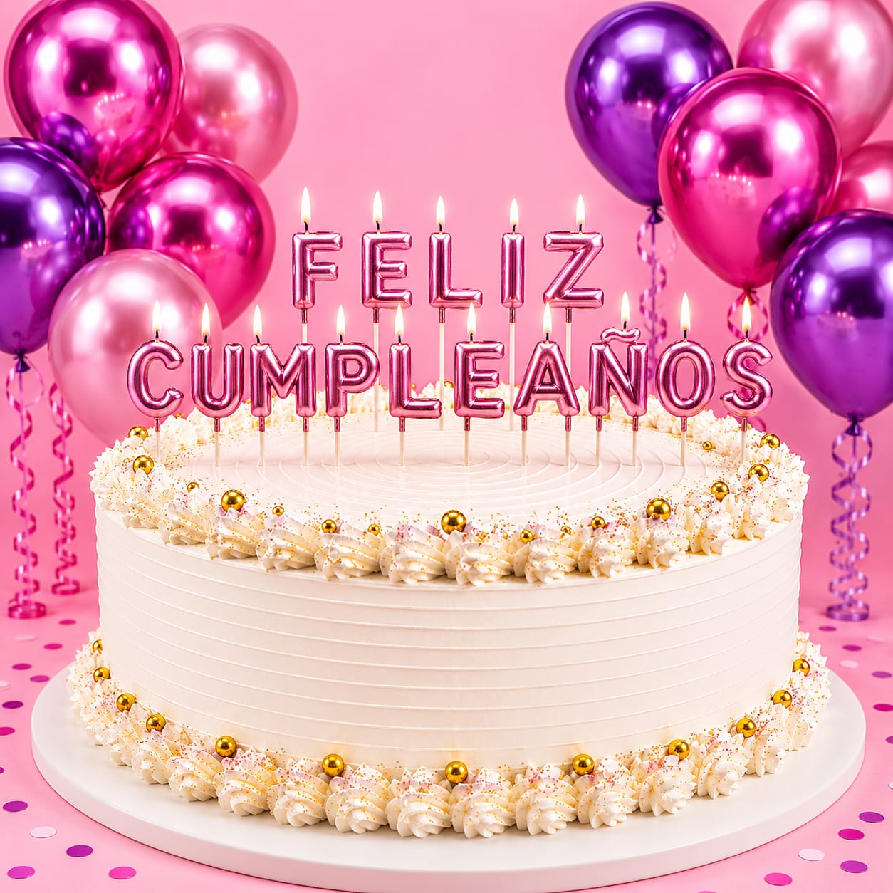 Velas Feliz Cumpleaños Rosa Metalizado Para Pastel